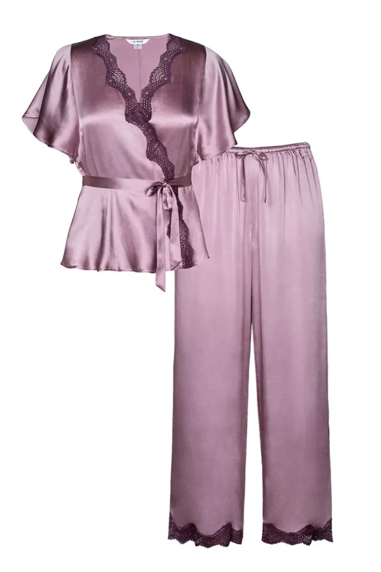 Sleep & Loungewear<CULT MIA RAQUEL FEMININE LOUNGE WRAPPED SILK PJ SET IN Mauve