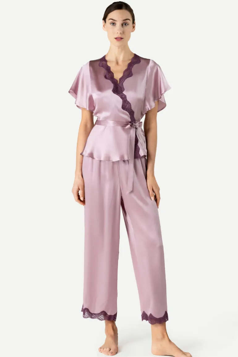 Sleep & Loungewear<CULT MIA RAQUEL FEMININE LOUNGE WRAPPED SILK PJ SET IN Mauve