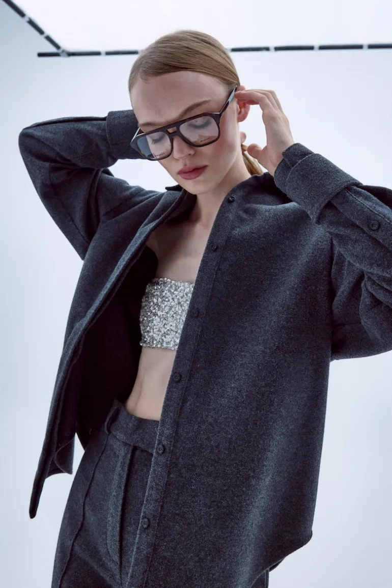 Tops<CULT MIA RAVENNA WOOL SHIRT IN ANTHRACITE Gray