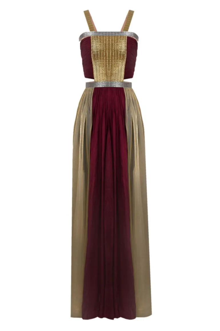 Dresses | Gowns<CULT MIA RED AND GOLD GATHERED CHIFFON SLIT GOWN Red-Gold