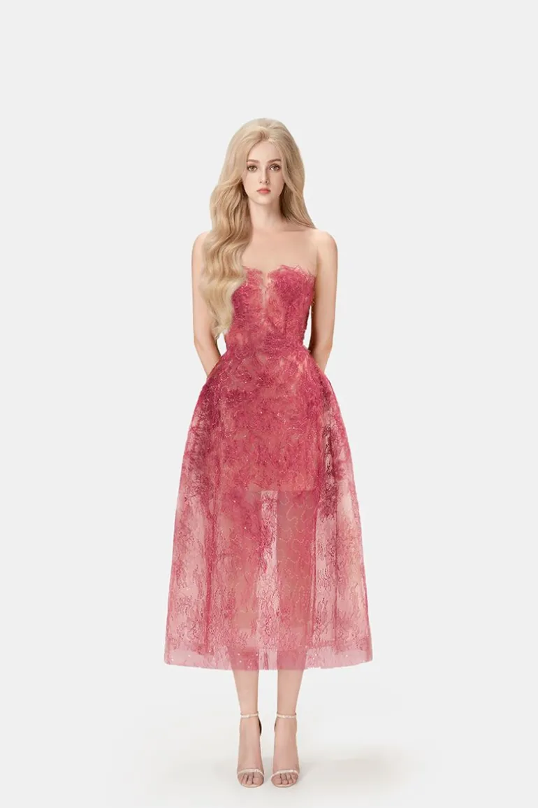 Dresses | Midi Dresses<CULT MIA BEADED LACE MIDI DRESS Red
