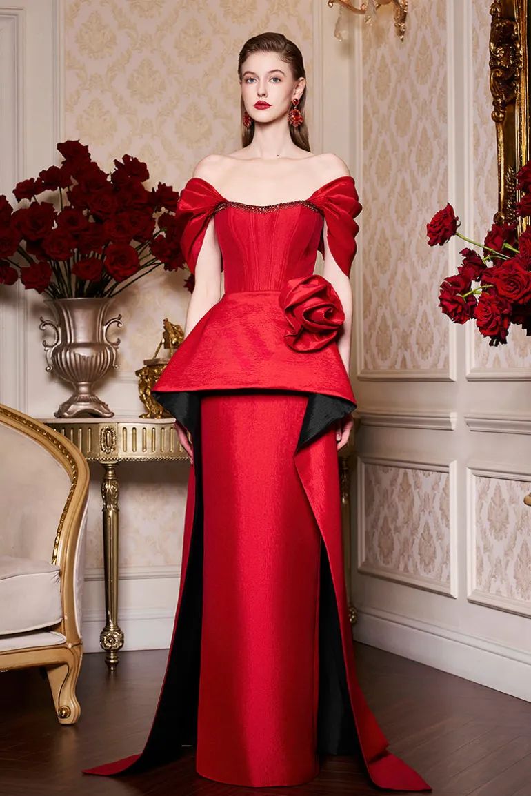 Dresses | Gowns<CULT MIA BUSTIER DRESS WITH OFF-SHOULDER SLEEVES Red