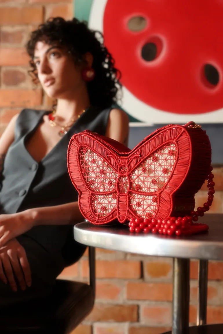 Shoulder Bags<CULT MIA BUTTERFLY HANDBAG Red