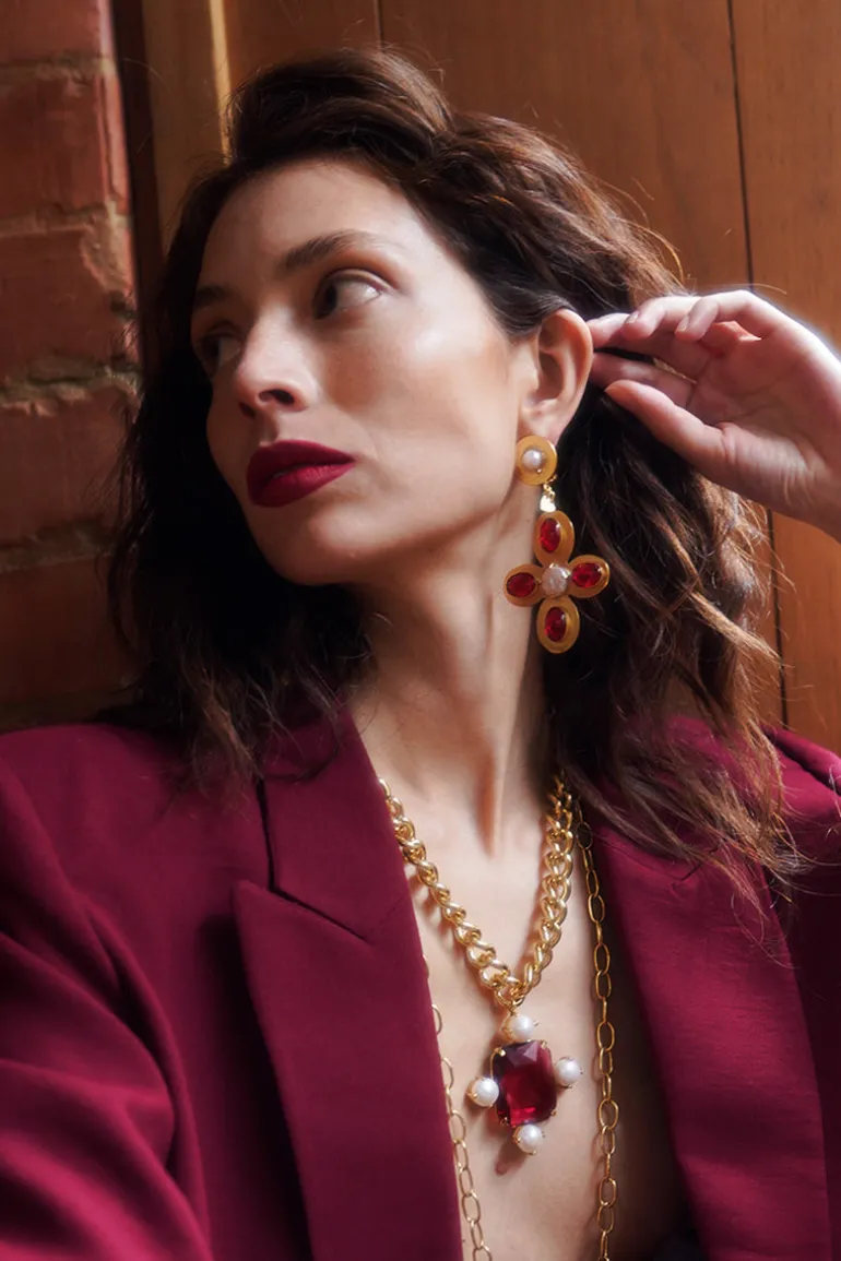 Necklaces<CULT MIA RED CROSS PENDANT NECKLACE Red and Gold
