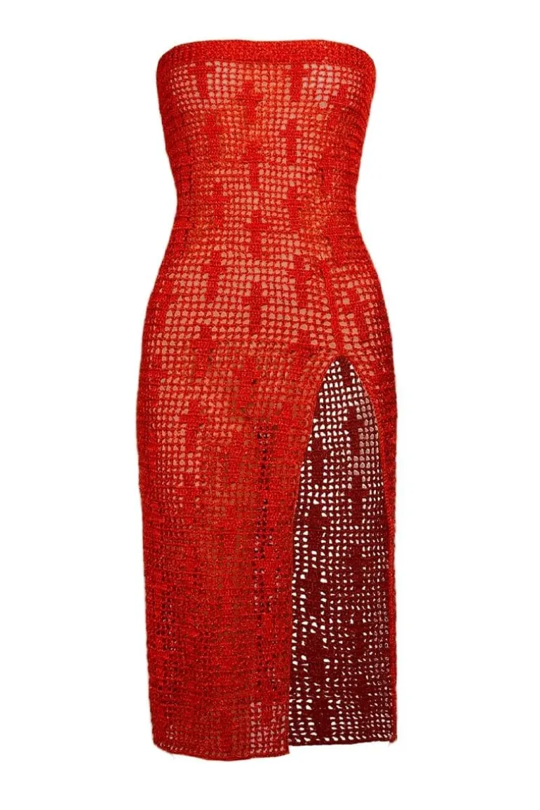 Dresses | Midi Dresses<CULT MIA CROSSES CROCHET MIDI DRESS Red