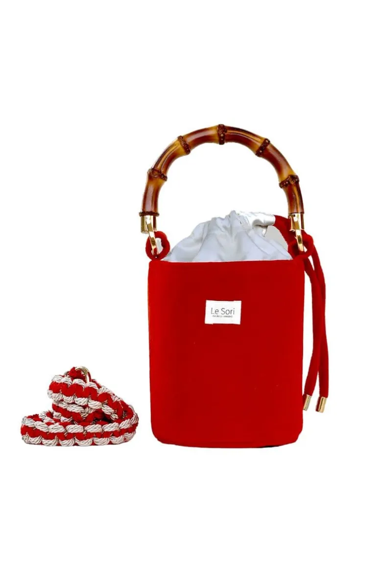 Top Handle Bags<CULT MIA FENICE LEATHER AND FABRIC BUCKET BAG Red