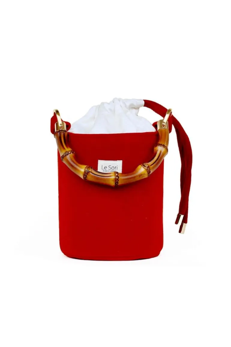 Top Handle Bags<CULT MIA FENICE LEATHER AND FABRIC BUCKET BAG Red