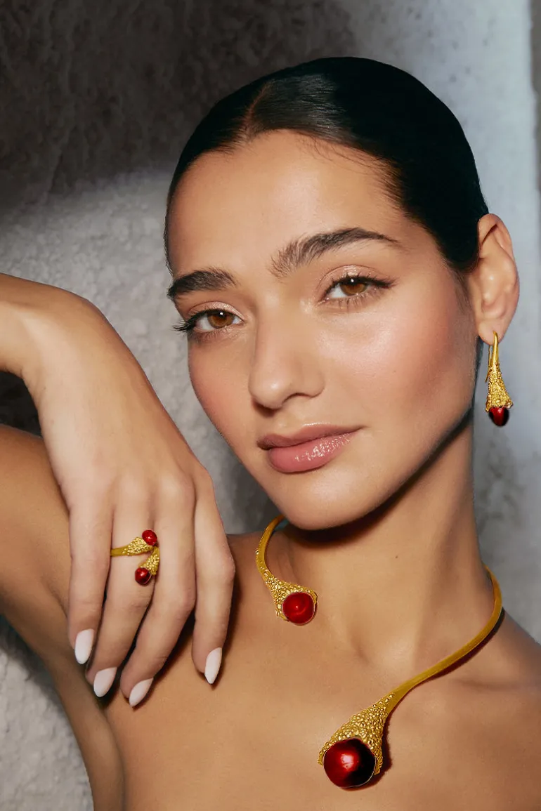 Rings<CULT MIA RED FROST RING Gold & Red