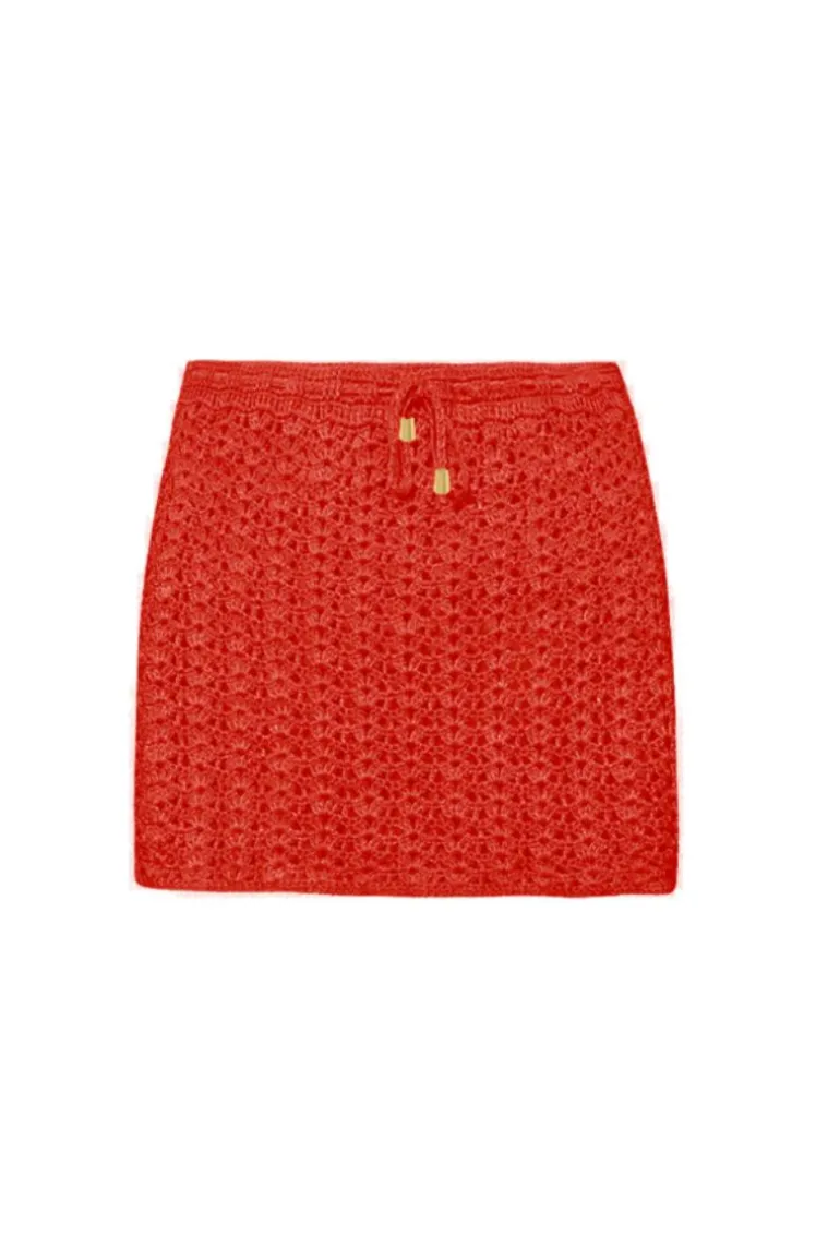 Skirts<CULT MIA HEART CROCHET SILK MINI SKIRT Red