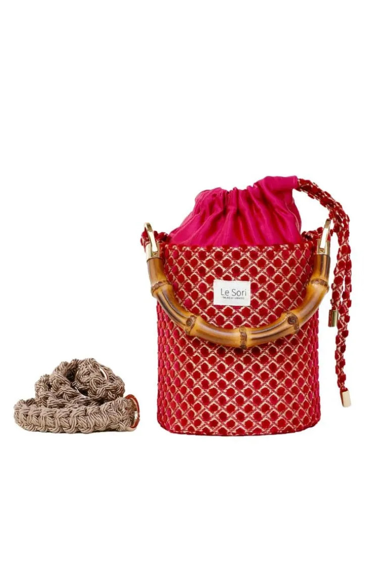 Top Handle Bags<CULT MIA IRIS LEATHER AND FABRIC BUCKET BAG Red