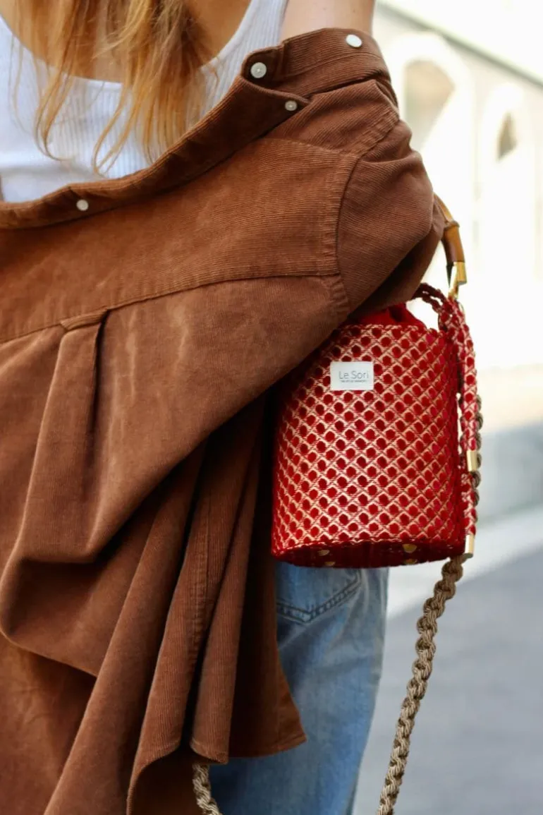 Top Handle Bags<CULT MIA IRIS LEATHER AND FABRIC BUCKET BAG Red