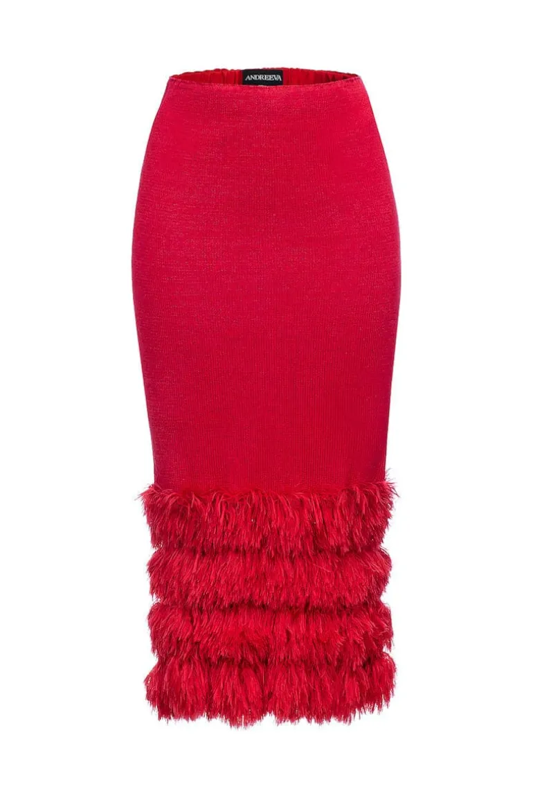 Skirts<CULT MIA KNIT SKIRT WITH HANDMADE KNIT DETAILS Red
