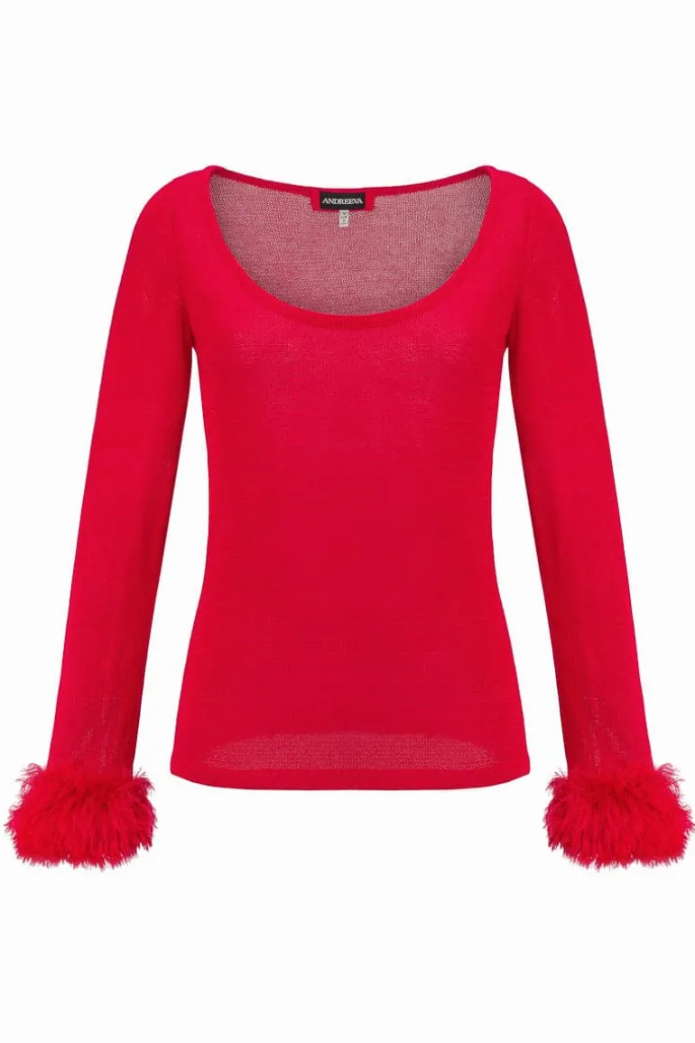 Tops<CULT MIA KNIT TOP WITH HANDMADE KNIT DETAILS Red