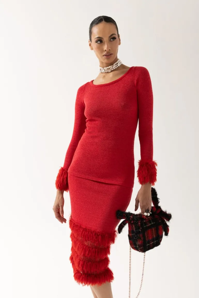 Tops<CULT MIA KNIT TOP WITH HANDMADE KNIT DETAILS Red