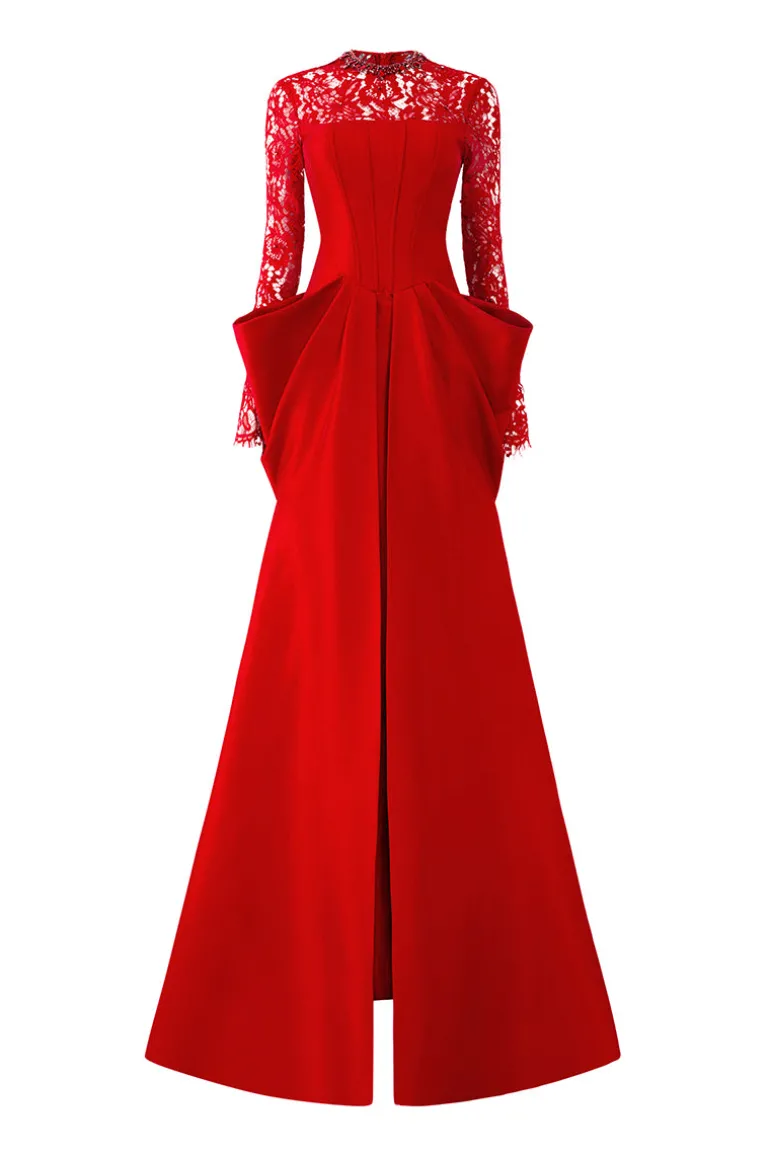Dresses | Gowns<CULT MIA LONG SLEEVES WITH DRAPED WAIST GOWN Red