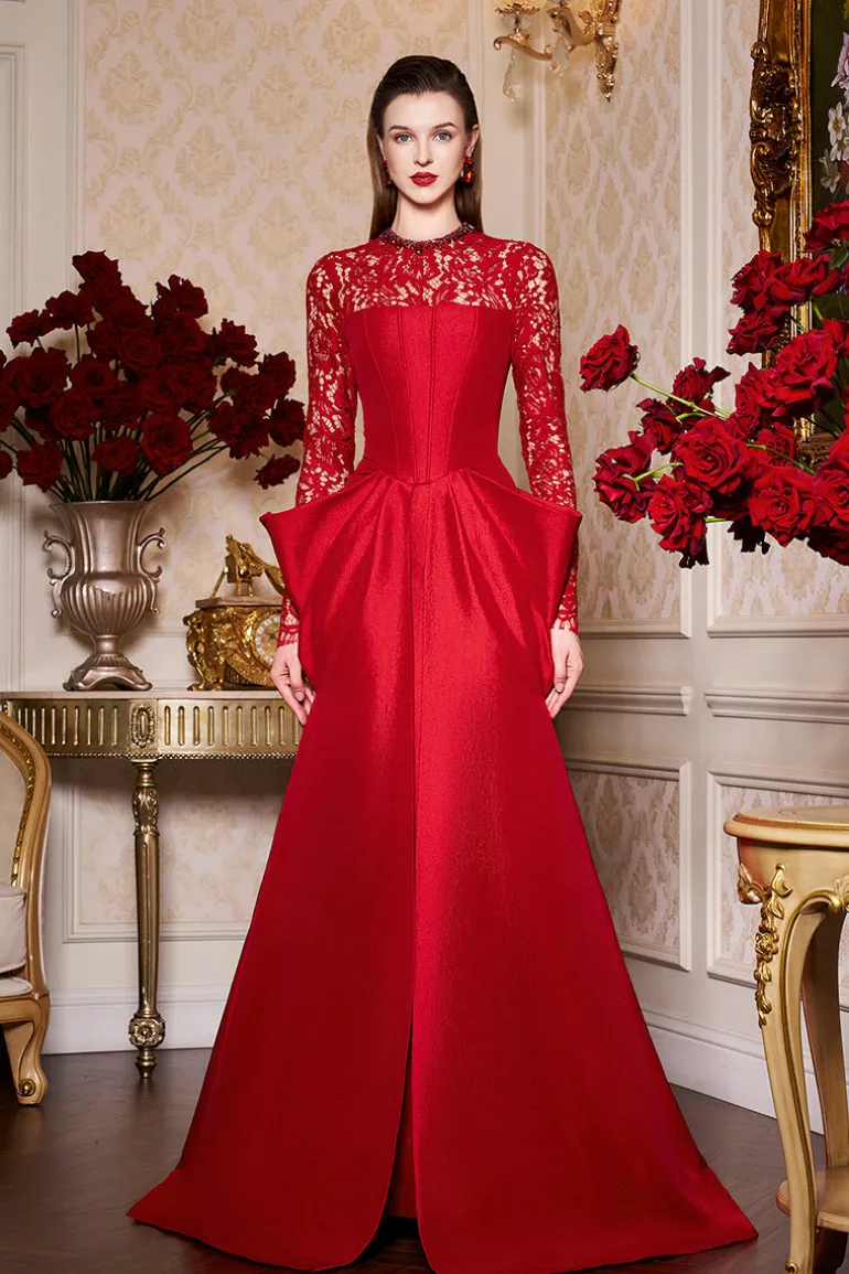 Dresses | Gowns<CULT MIA LONG SLEEVES WITH DRAPED WAIST GOWN Red