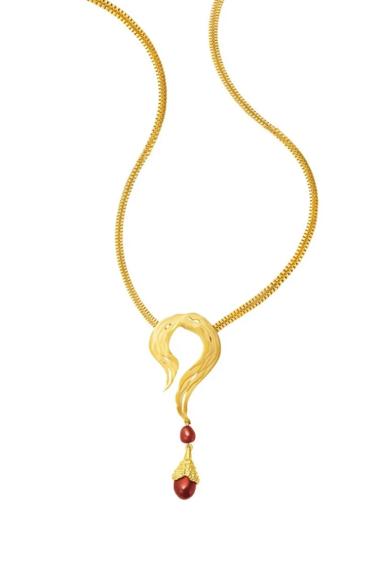 Necklaces<CULT MIA RED MOONDROP NECKLACE Gold & Red