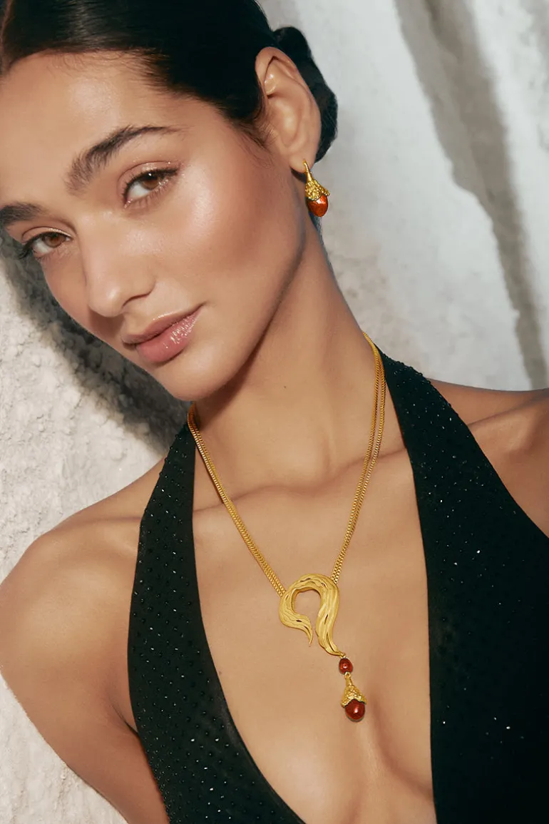 Necklaces<CULT MIA RED MOONDROP NECKLACE Gold & Red