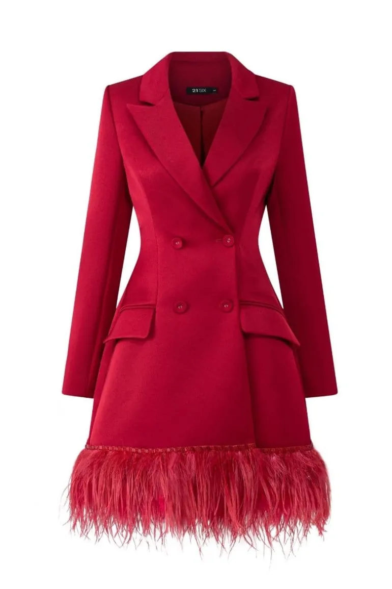 Dresses | Mini Dresses<CULT MIA ROSA TAFFETA FEATHER BLAZER DRESS Red