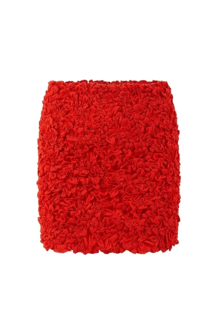 Skirts<CULT MIA RED SMOCKED MINI SKIRT Scarlet