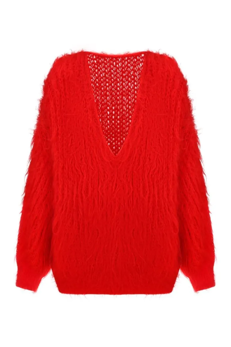 Knitwear<CULT MIA V-NECK KNITTED SWEATER DRESS Red