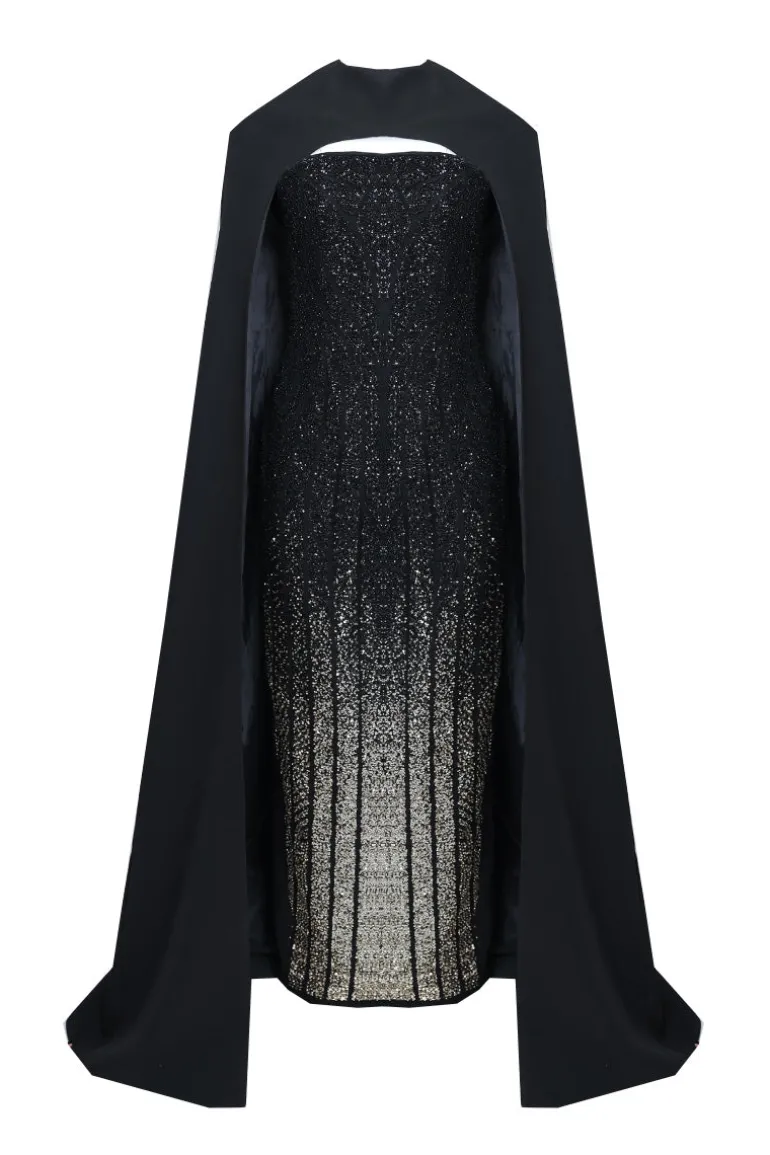 Dresses | Gowns<CULT MIA REGAL 2IN1 COUTURE EMBROIDERED CORSET DRESS WITH DETACHABLE CAPE Midnight Black
