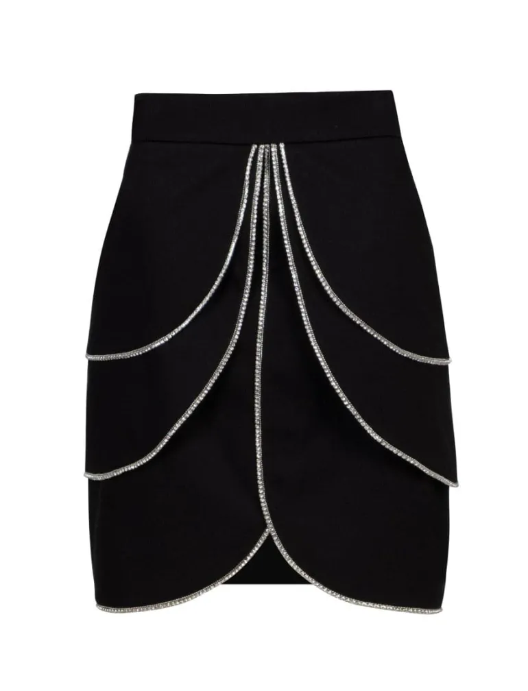 Skirts<CULT MIA RHINESTONE EMBELLISHED BLACK MINI SKIRT