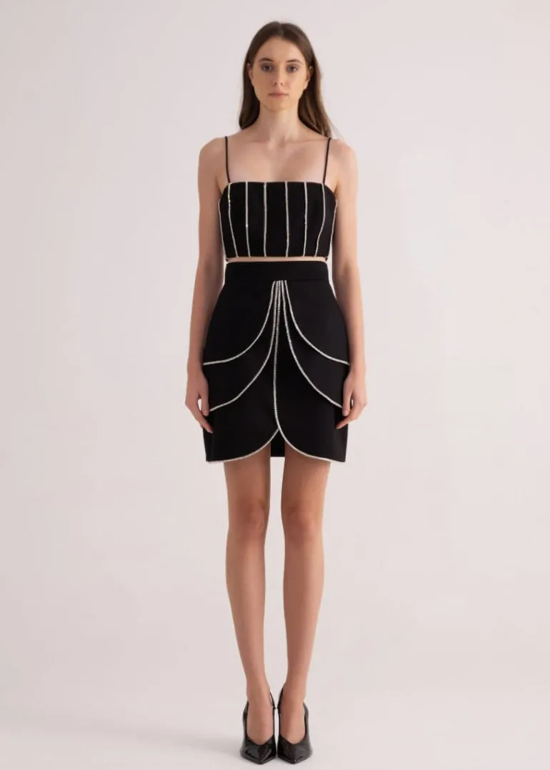 Skirts<CULT MIA RHINESTONE EMBELLISHED BLACK MINI SKIRT