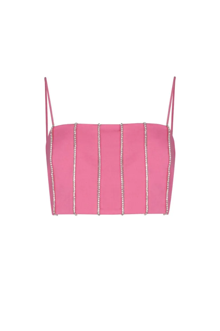 Tops<CULT MIA RHINESTONE EMBELLISHED PINK CROP TOP