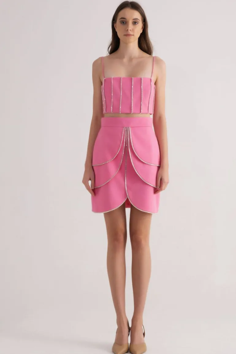 Tops<CULT MIA RHINESTONE EMBELLISHED PINK CROP TOP