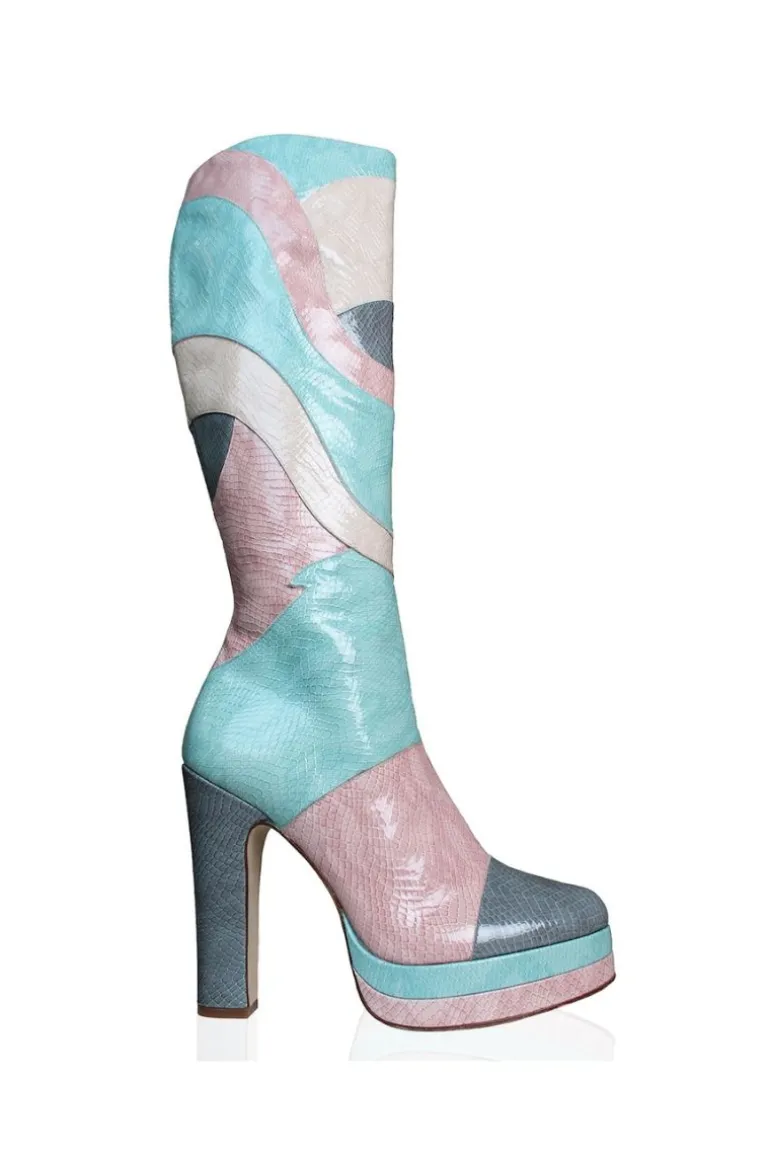 Boots<CULT MIA RIVER KNEE-HIGH BOOTS IN MULTI PASTEL Blue, Pink & Grey