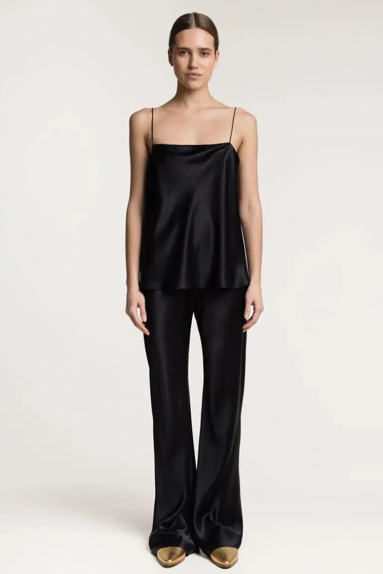 Pants<CULT MIA RIVIERA SILK SATIN FLARED PANTS Black
