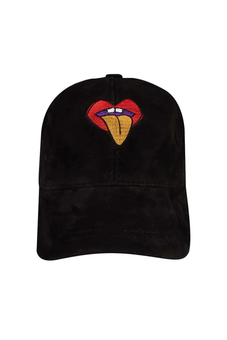 Hats<CULT MIA ROLLING TONGUE EMBROIDERED CAP Black