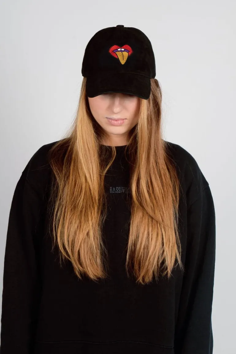 Hats<CULT MIA ROLLING TONGUE EMBROIDERED CAP Black