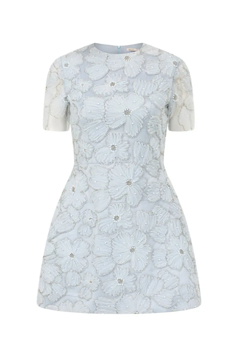 Dresses | Mini Dresses<CULT MIA ROSALINE CRYSTAL LACE FLORAL DRESS Light Blue