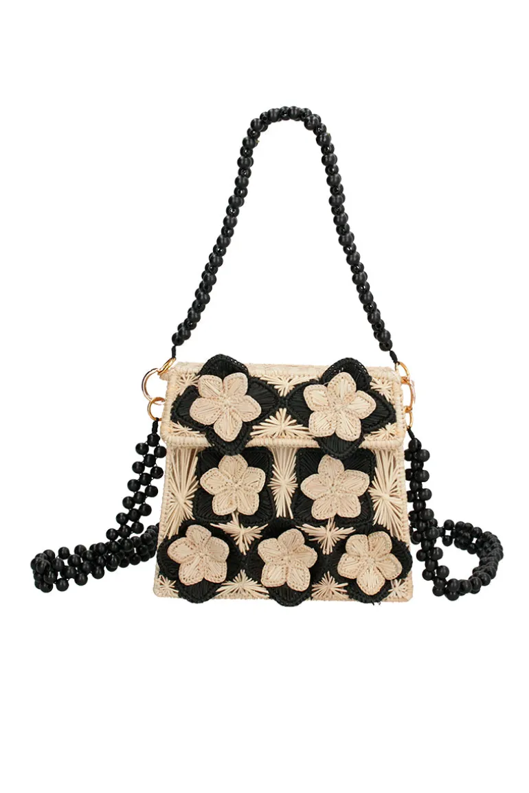 Shoulder Bags<CULT MIA ROSE BLACK GARDEN HANDBAG Natural & Black