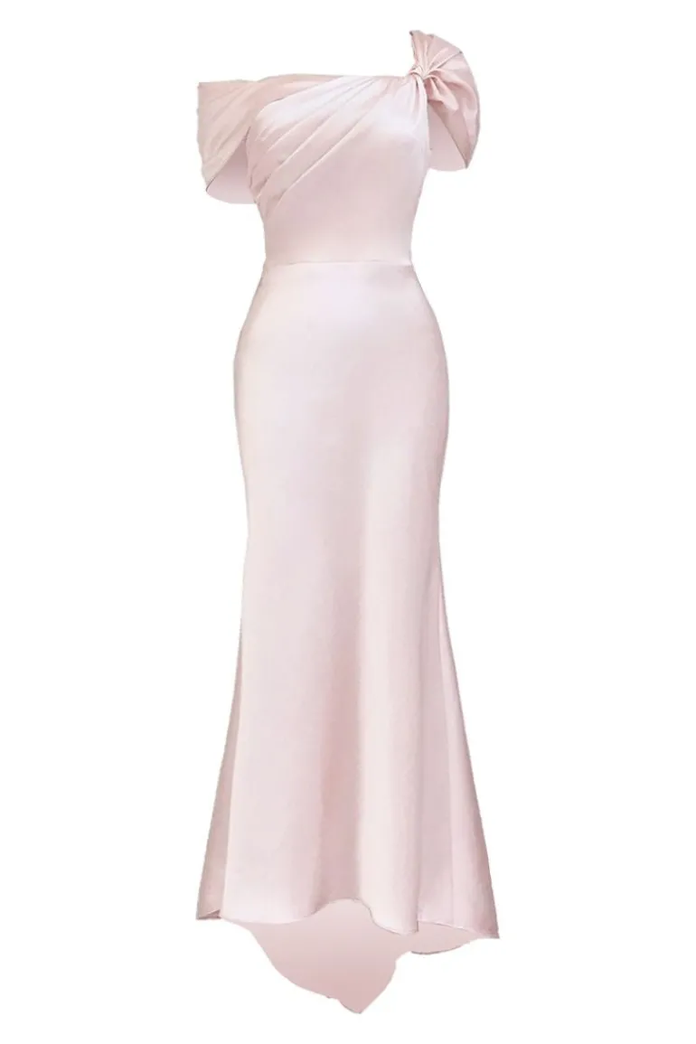 Dresses<CULT MIA OFF-SHOULDER SILK MAXI DRESS Rose Gold