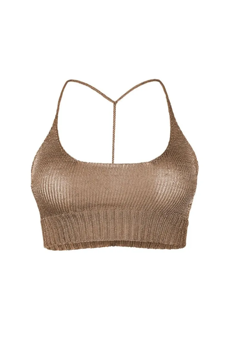 Tops<CULT MIA SPARKLY KNIT BRALETTE Rose Gold