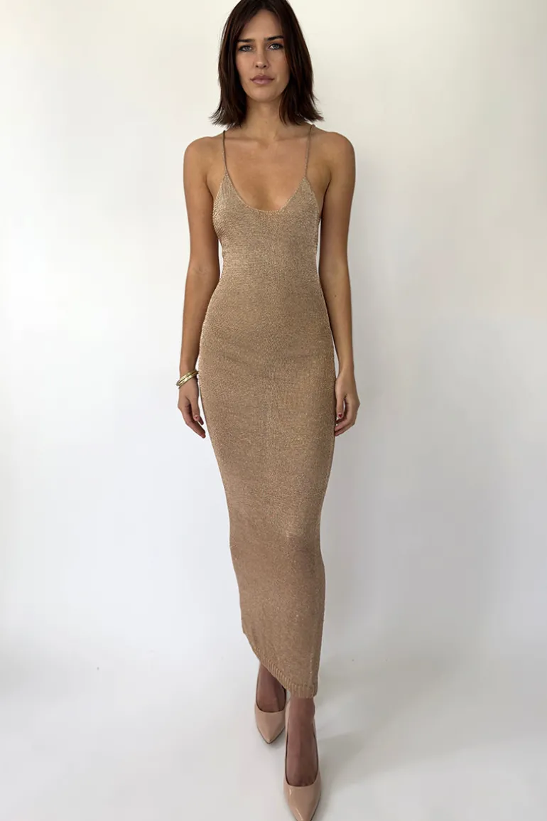 Dresses<CULT MIA SPARKLY KNIT MAXI DRESS Rose Gold