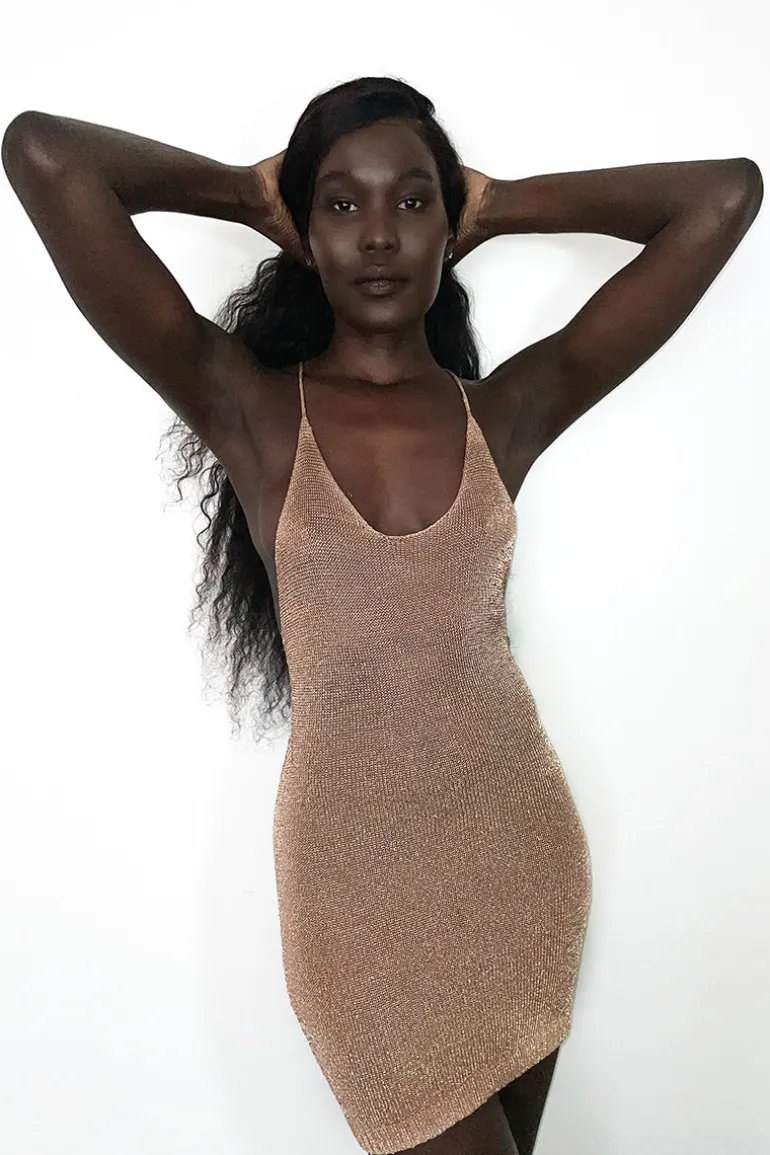 Dresses | Mini Dresses<CULT MIA SPARKLY KNIT MINI DRESS Rose Gold