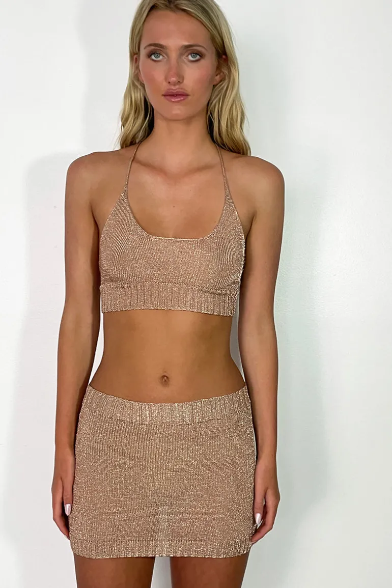 Skirts<CULT MIA SPARKLY KNIT MINI SKIRT Rose Gold