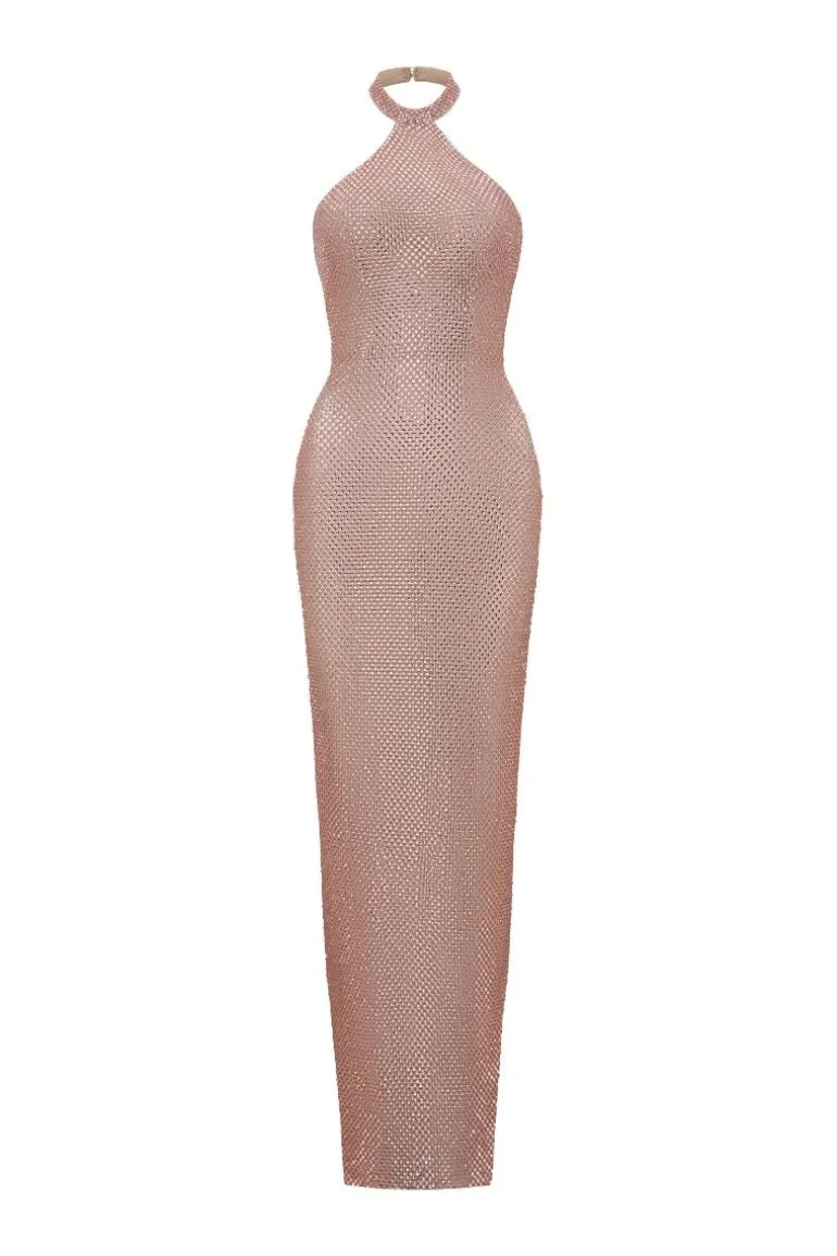 Dresses<CULT MIA SPARKY HALTERNECK MAXI DRESS Rose Gold