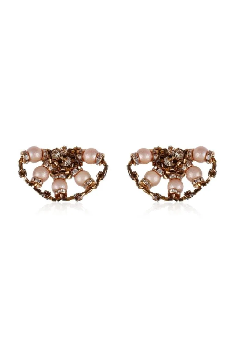 Earrings<CULT MIA ROSE LADY CRYSTAL BEADED PEARL EMBELLISHED CLIP ON EARRINGS Gold