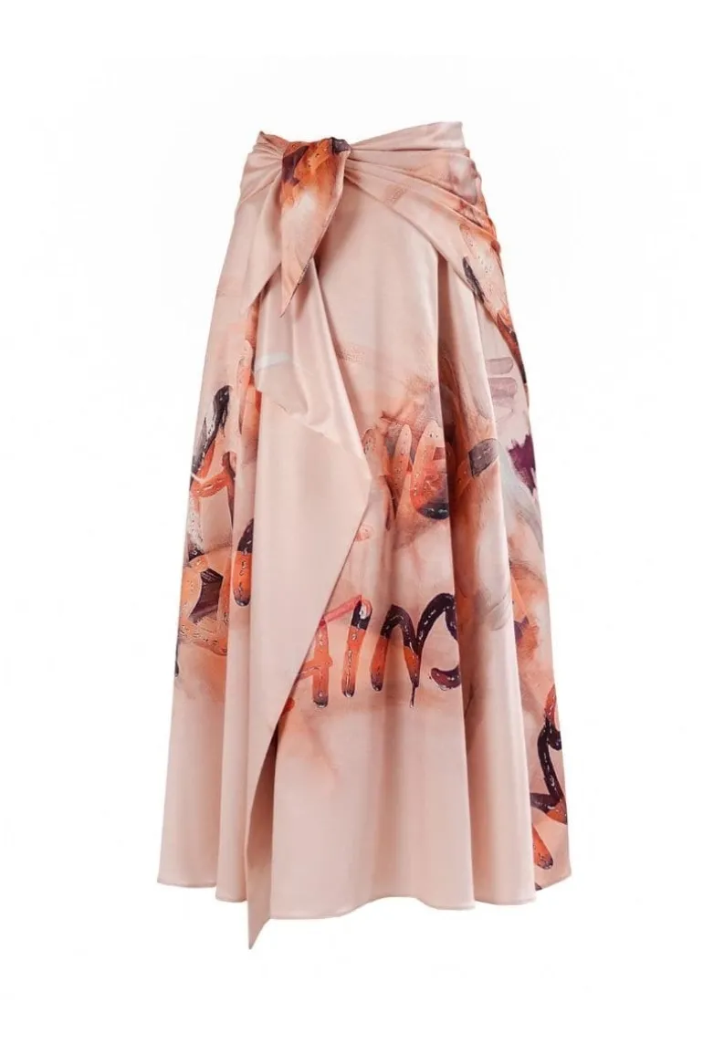 Skirts<CULT MIA ROSE PRINTED RAIN MIDI SKIRT Light Pink