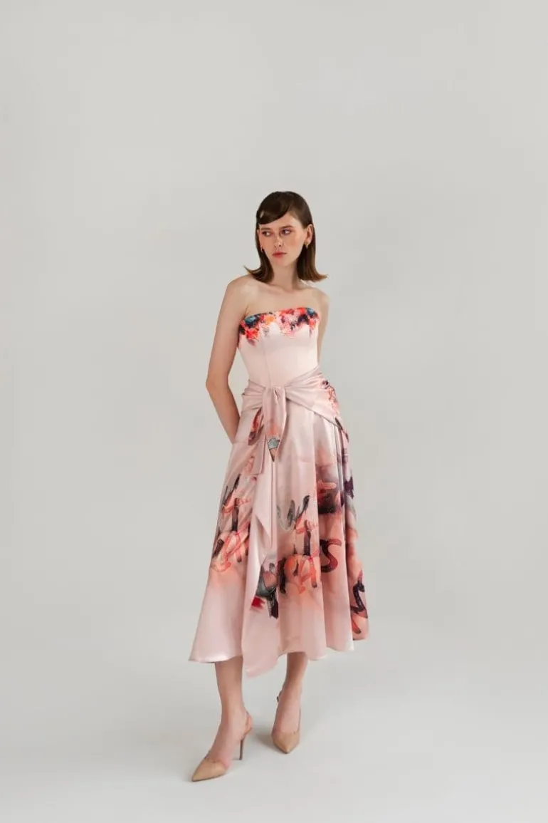 Skirts<CULT MIA ROSE PRINTED RAIN MIDI SKIRT Light Pink