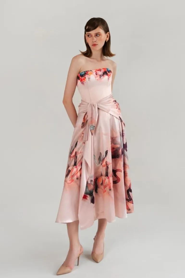 Tops<CULT MIA ROSE PRINTED SATIN ARCH CORSET TOP Light Pink