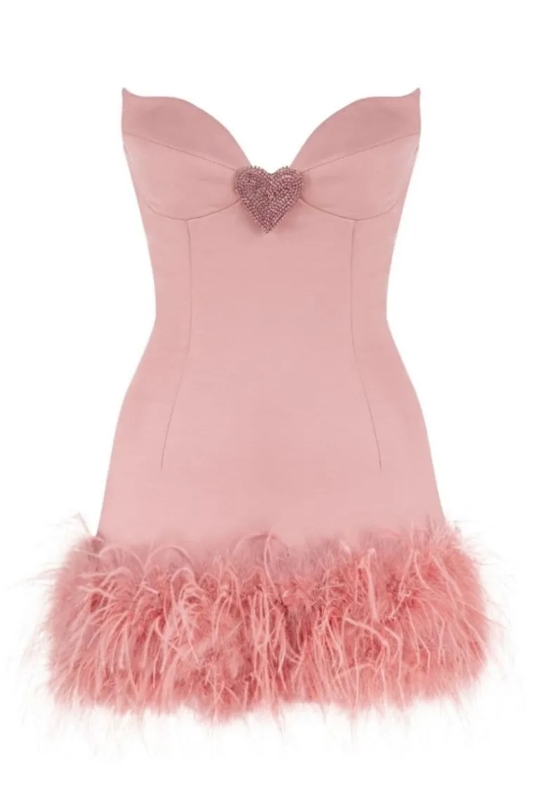 Dresses | Mini Dresses<CULT MIA ROSY FEATHER STRAPLESS MINI DRESS Rose