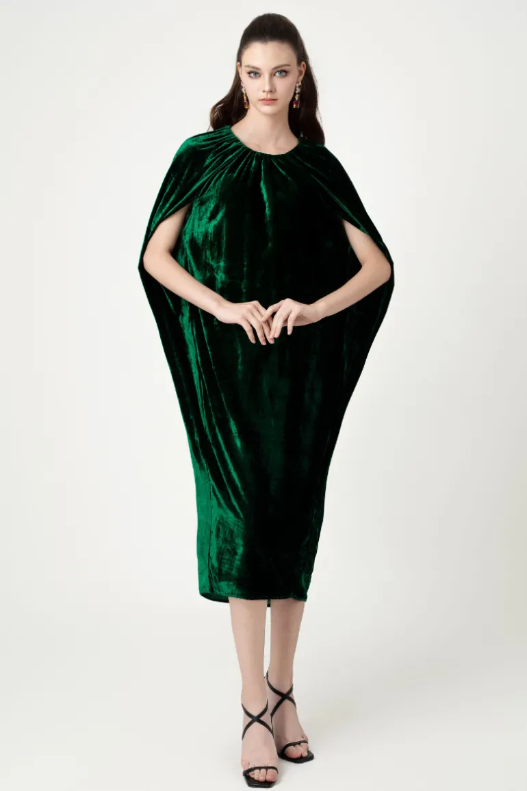 Dresses | Midi Dresses<CULT MIA ROUND NECK BATWING SLEEVES MIDI DRESS Dark Green
