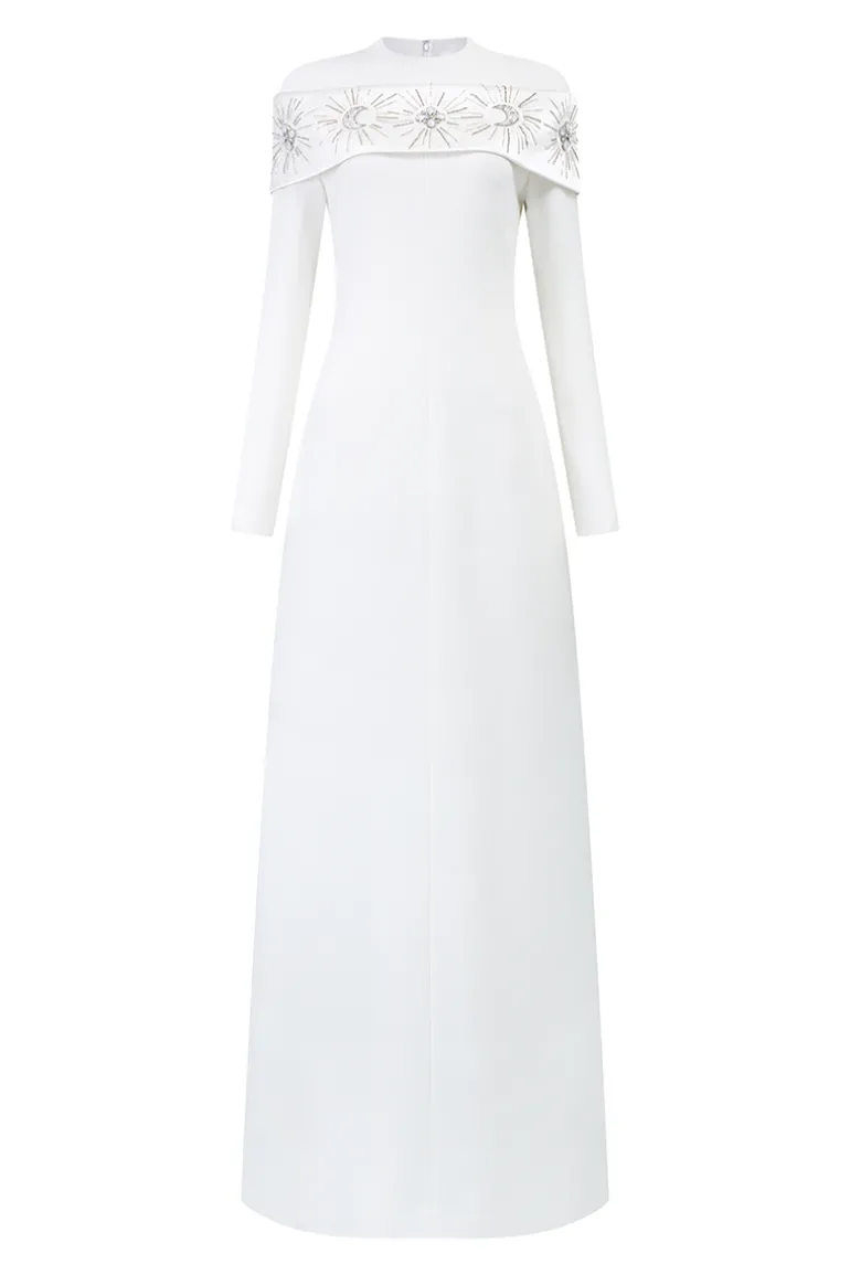 Dresses | Gowns<CULT MIA ROUND NECK SHOULDER CRYSTAL EMBELLISHED GOWN White