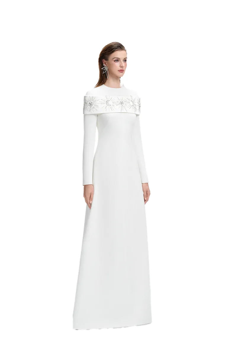 Dresses | Gowns<CULT MIA ROUND NECK SHOULDER CRYSTAL EMBELLISHED GOWN White